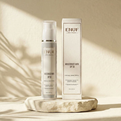 spf 50 moisturiser sunscreen for daily sun protection ENUF skincare