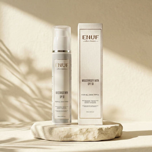 spf 50 moisturiser sunscreen for daily sun protection ENUF skincare