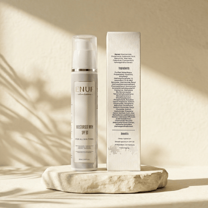 lightweight sunscreen moisturiser texture non greasy SPF 50 ENUF